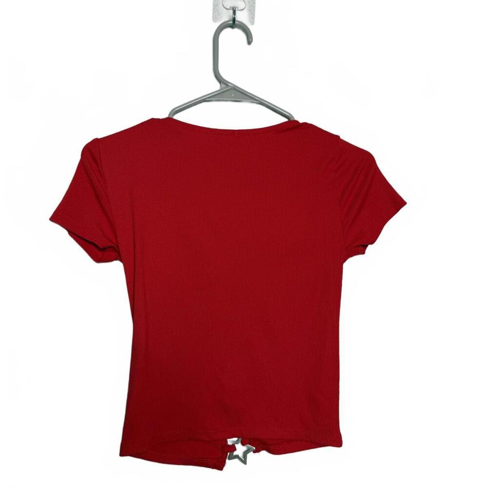 Red Short Sleeve Top with Star Rhinestone Buttons Size Small - Picture 3 of 4